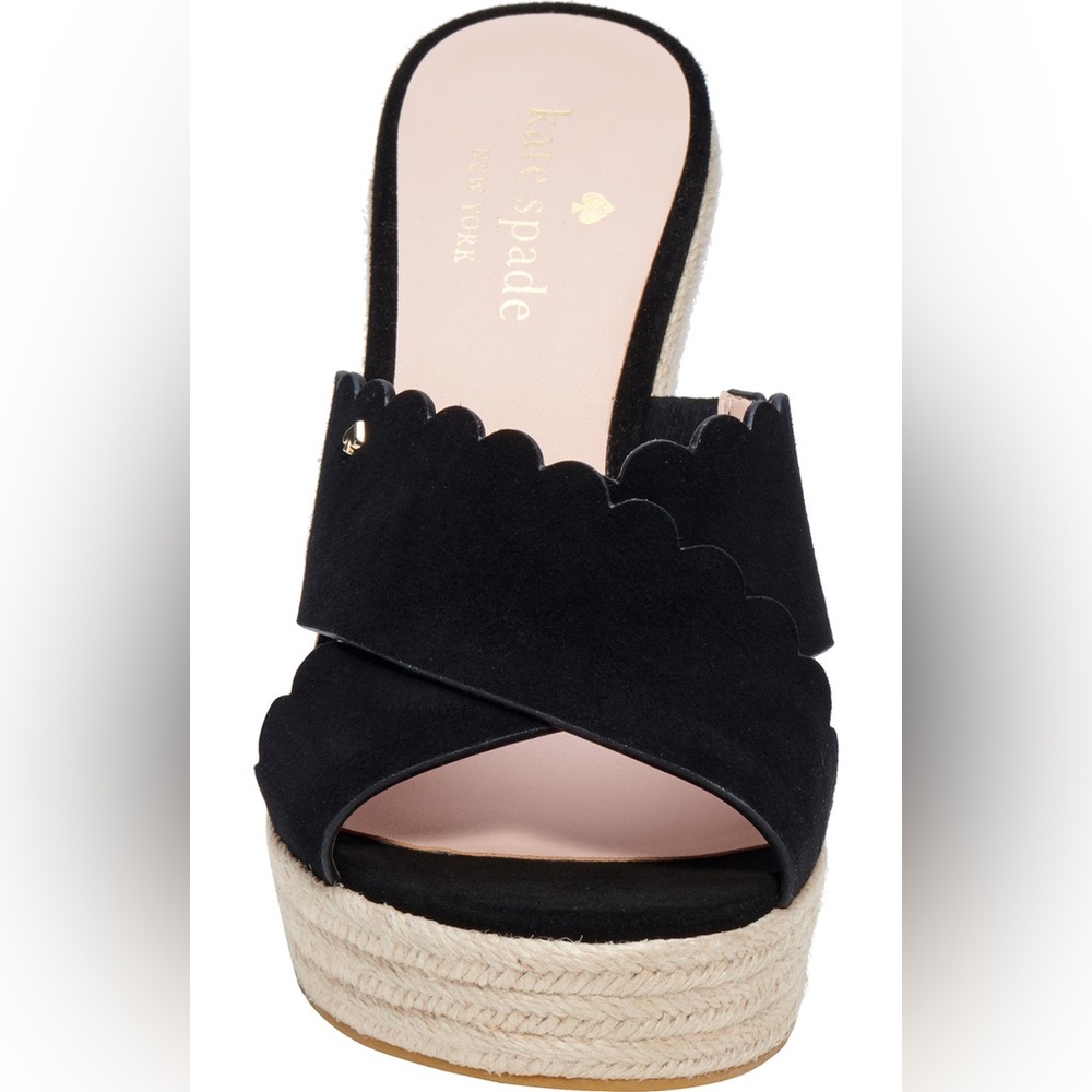 Like New! Kate Spade Black Suede Tegan Espadrille Wedge Sandal Size 11 - Picture 7 of 9